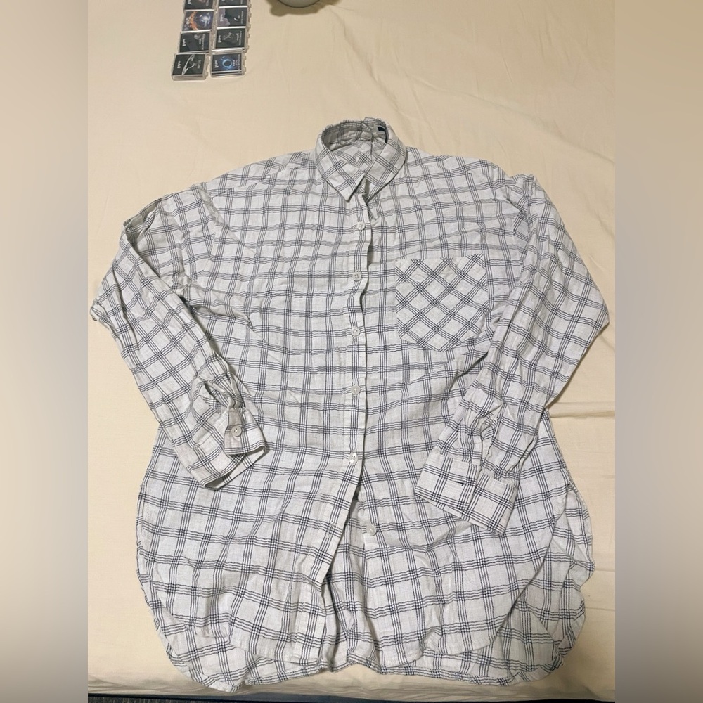 H:CONNECT Checked Button-Up Shirt | Soft Lightweight Fabric | Size XS